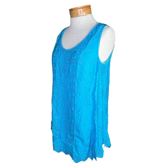 V Cristina Sleeveless Eyelet Bamboo Blend Tunic With Scalloped Hem Medium - Picture 15 of 15